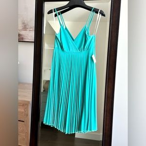Turquoise Pleated Mini Dress